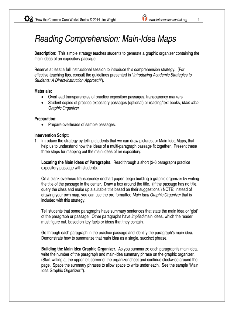 Fillable Online Reading Comprehension: Main-Idea Maps Fax Email Print ...