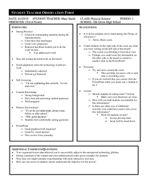 Student Teacher Observation Form
