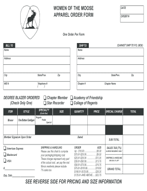 Women of the Moose Apparel Order Form