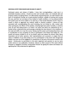 Individual Entry Form Waiver and Release of Liability