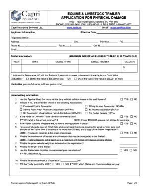 Equine Livestock Trailer Insurance Application