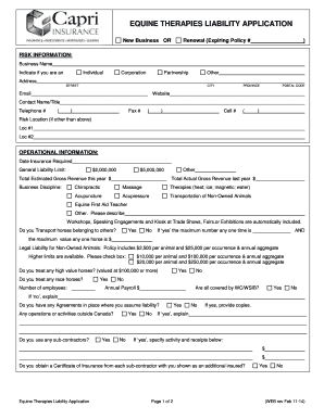 Equine Therapies Liability Application