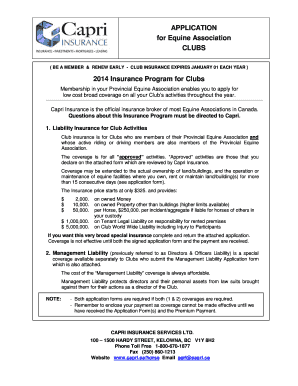 Equine Association Club Insurance Application