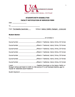Faculty Notification of Services Form for Students with Disabilities