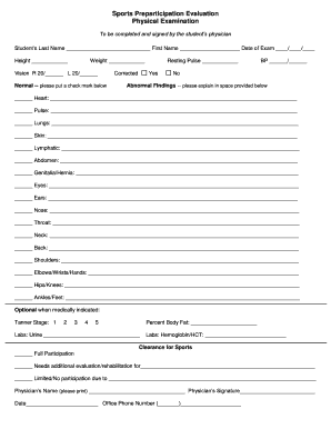 Sports Preparticipation Physical Evaluation Form