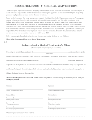 Brookfield Zoo Medical Waiver Form