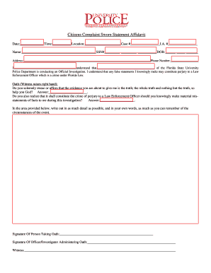 Citizens Complaint Sworn Statement Affidavit - police fsu