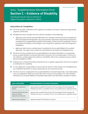 2013 Supplementary Information Form for Disability Verification