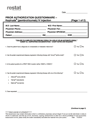 Prior Authorization Questionnaire for Keytruda