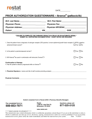 Prior Authorization Questionnaire for Ibrance