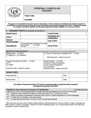Michigan Personal Curriculum Request Form