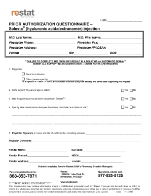 Prior Authorization Questionnaire for Solesta Injection