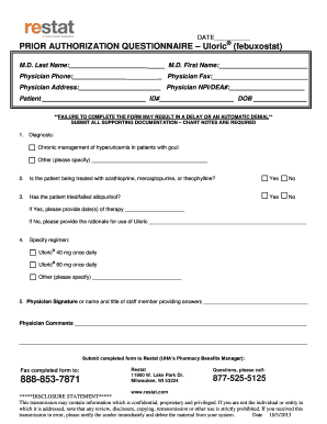 Prior Authorization Questionnaire for Uloric