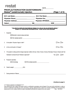 Stelara Prior Authorization Questionnaire