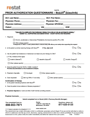 Prior Authorization Questionnaire for Bosulif