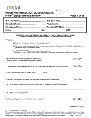 Prior Authorization Questionnaire for Flolan Injection