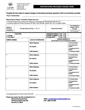 Participating Provider Change Form
