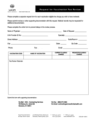 Request for Vaccination Fee Review