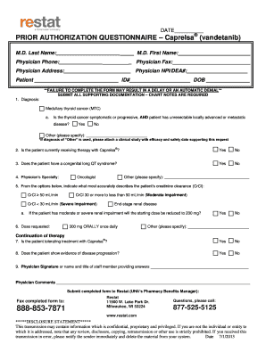 Prior Authorization Questionnaire for Caprelsa