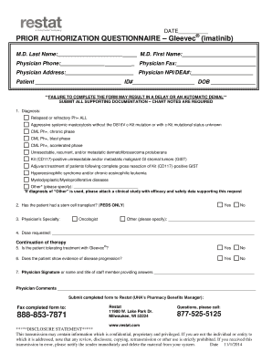 Prior Authorization Questionnaire Gleevec