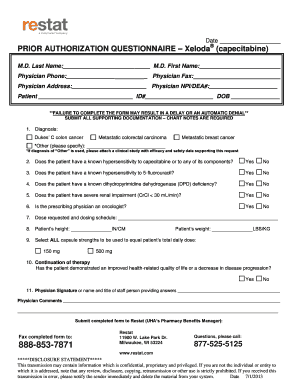 Prior Authorization Questionnaire Xeloda