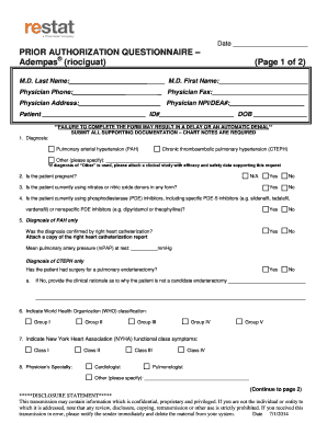 Prior Authorization Questionnaire for Adempas