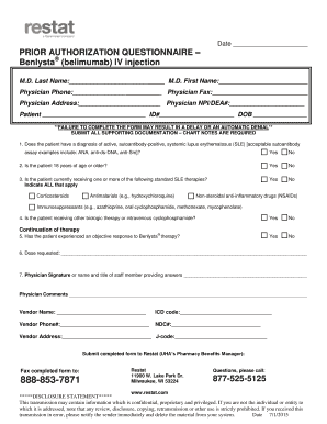 Benlysta Prior Authorization Questionnaire