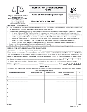 Nomination of Beneficiary Form