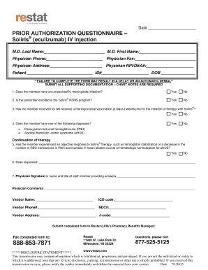 Soliris Prior Authorization Questionnaire