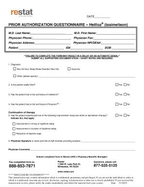 Prior Authorization Questionnaire for Hetlioz