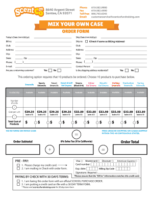 Scentco Fundraising Mix Your Own Case Order Form