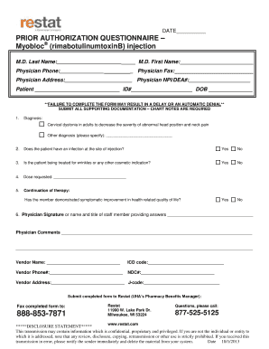 Prior Authorization Questionnaire for Myobloc Injection