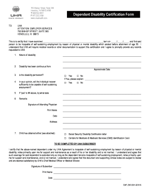 Dependent Disability Certification Form