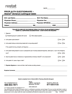 Prior Authorization Questionnaire for Abstral (Fentanyl)