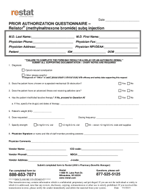 Prior Authorization Questionnaire for Relistor
