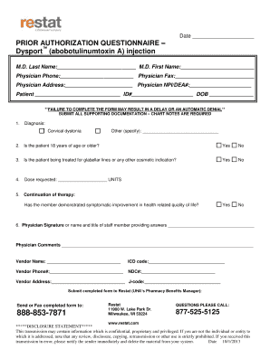Dysport Prior Authorization Questionnaire