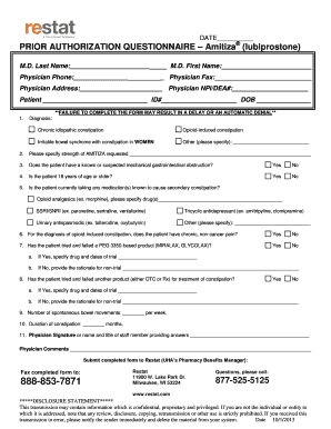 Prior Authorization Questionnaire for Amitiza