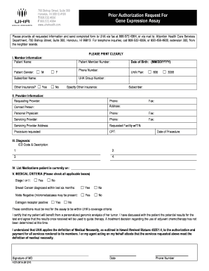 UHA Gene Expression Assay Prior Authorization Request