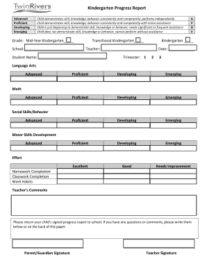 Kindergarten Progress Report