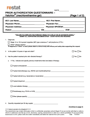 Prior Authorization Questionnaire for Valchlor