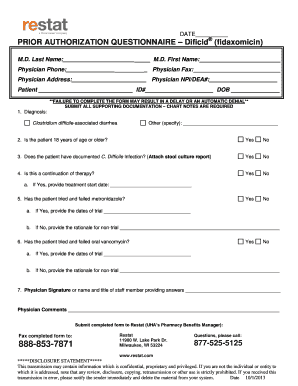 Prior Authorization Questionnaire for Dificid