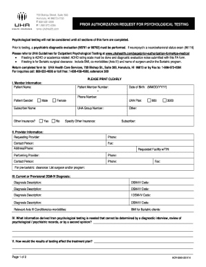 Prior Authorization Request for Psychological Testing