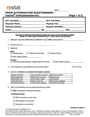 Prior Authorization Questionnaire for Testred