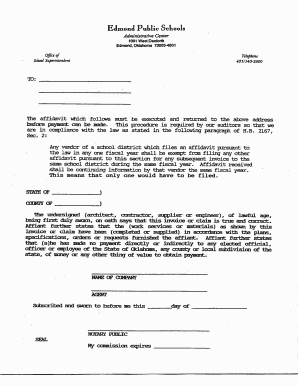 Oklahoma Vendor Affidavit Form