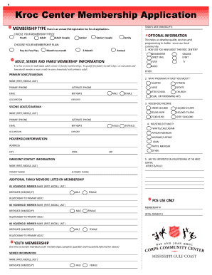 Kroc Center Membership Application Form