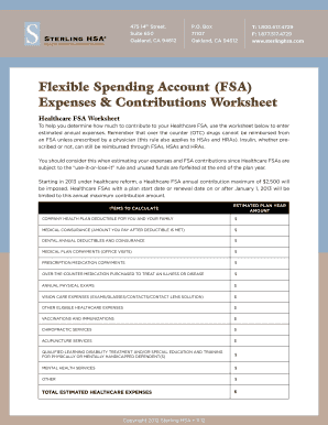 Healthcare FSA Expenses Worksheet