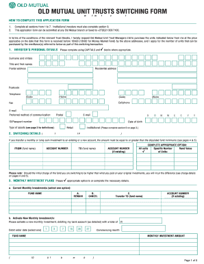 Old Mutual Unit Trusts Switching Form
