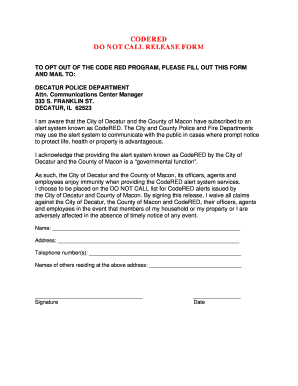 CodeRED Do Not Call Release Form