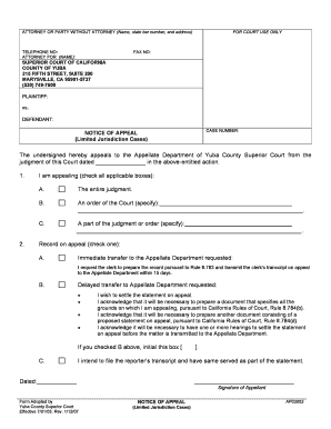 California Notice of Appeal Form