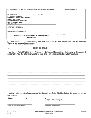 Declaration in Support of Continuance